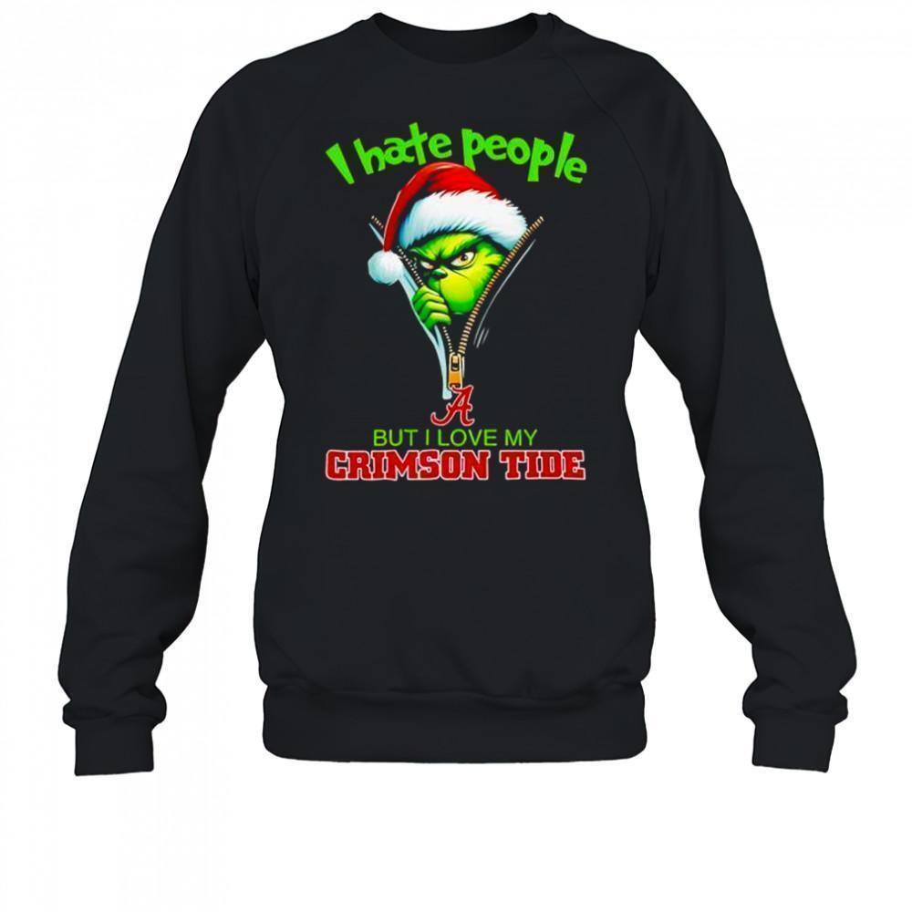 Grinch Santa Hat I Hate People But I Love My Alabama Crimson Sweatshirt